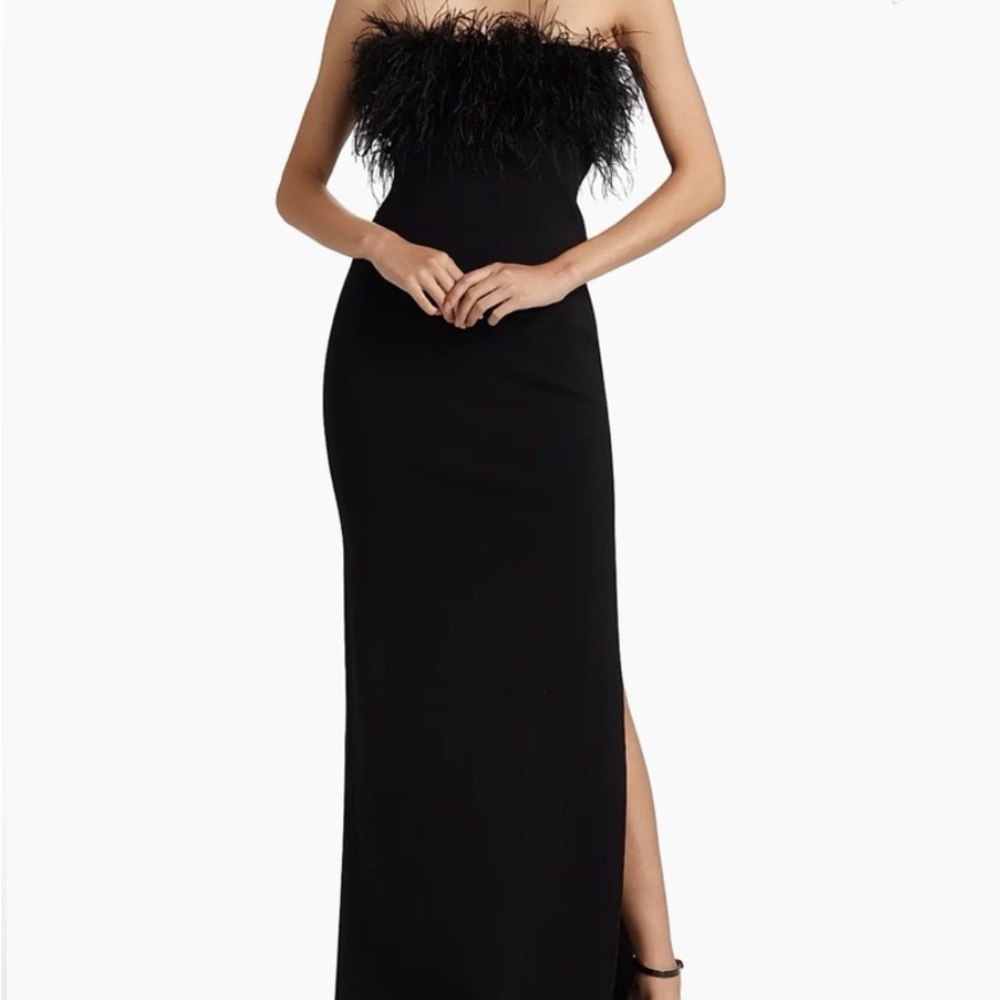 Monique Lhuillier Black Strapless Feather Gown
